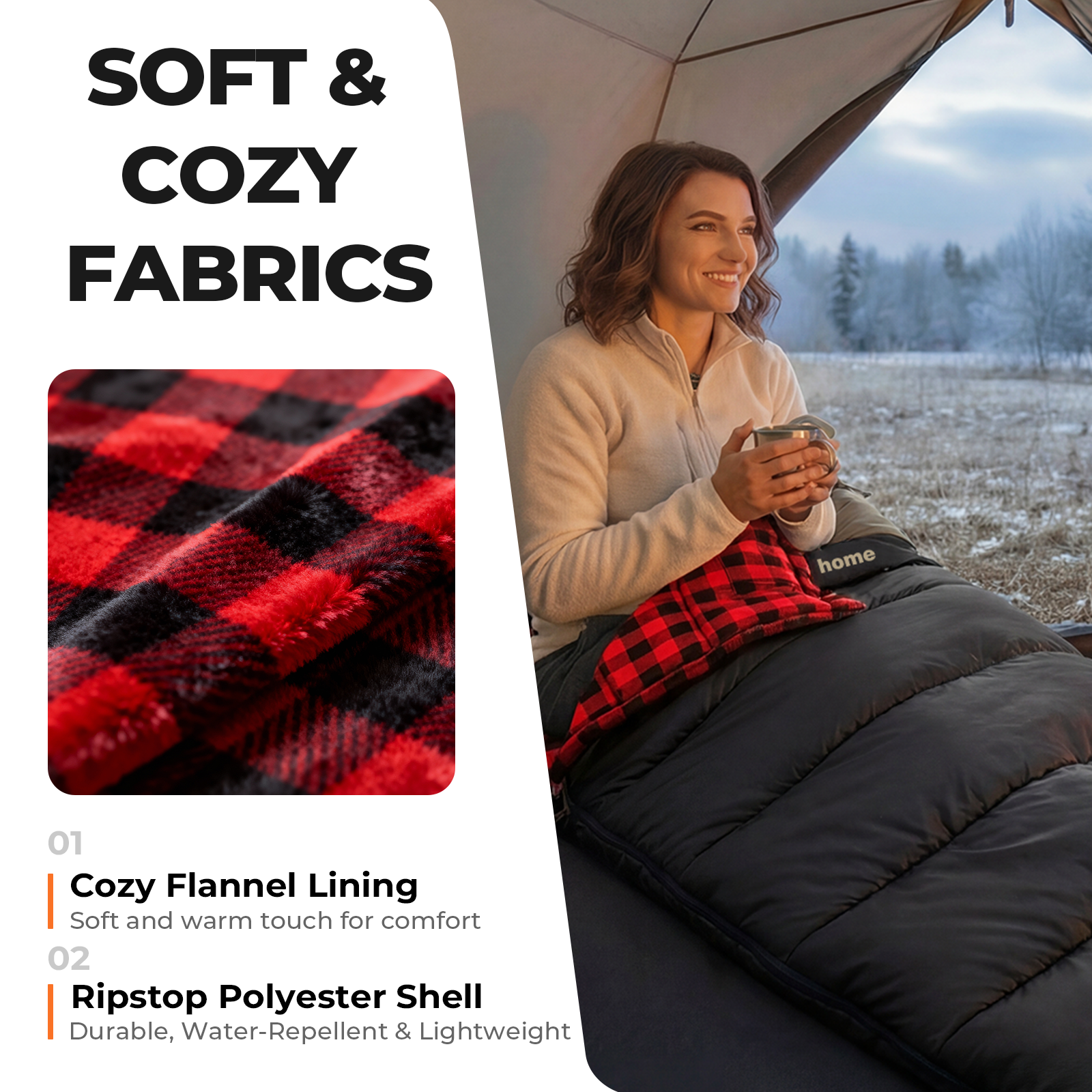 Hooded single-person flannel Plain sleeping bag