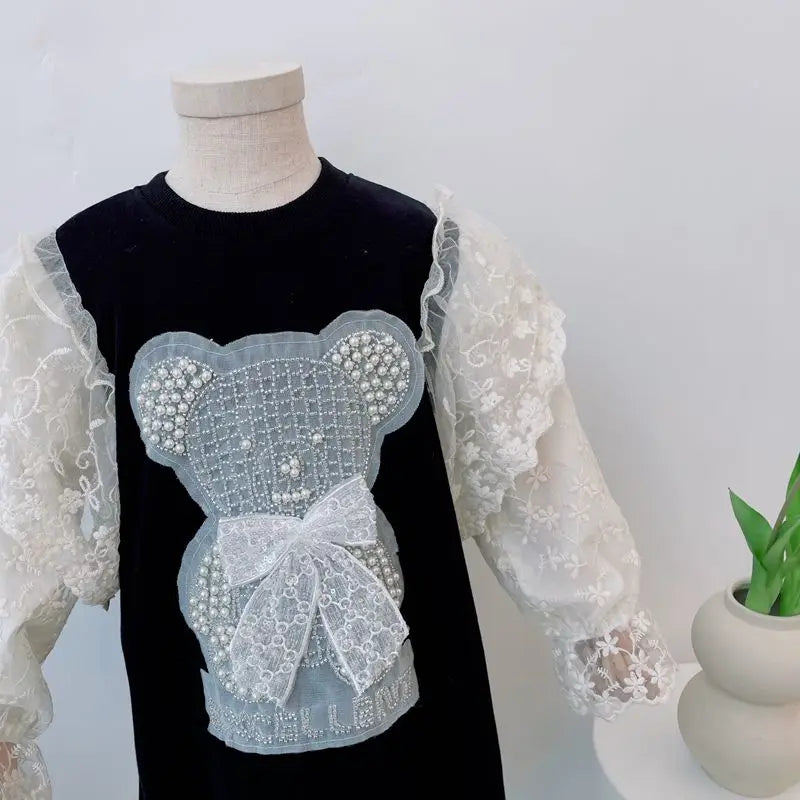 Lace Dresses for Girls Clothes Toddler Kids Cute Bear Dress Baby Clothing Children Vestidos Spring Costume 1 2 3 4 5 6 7 8 Years