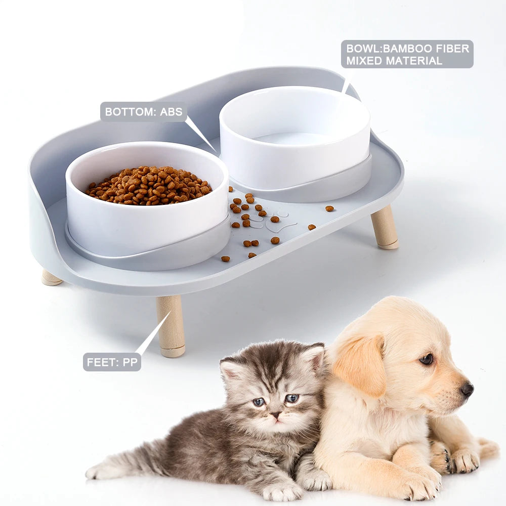 Cat Double Bowls Feeder Adjustable Height Pet Cats Drinker Water Bowl Elevated Feeding Kitten Supplies Food Feeders Dogs Dish