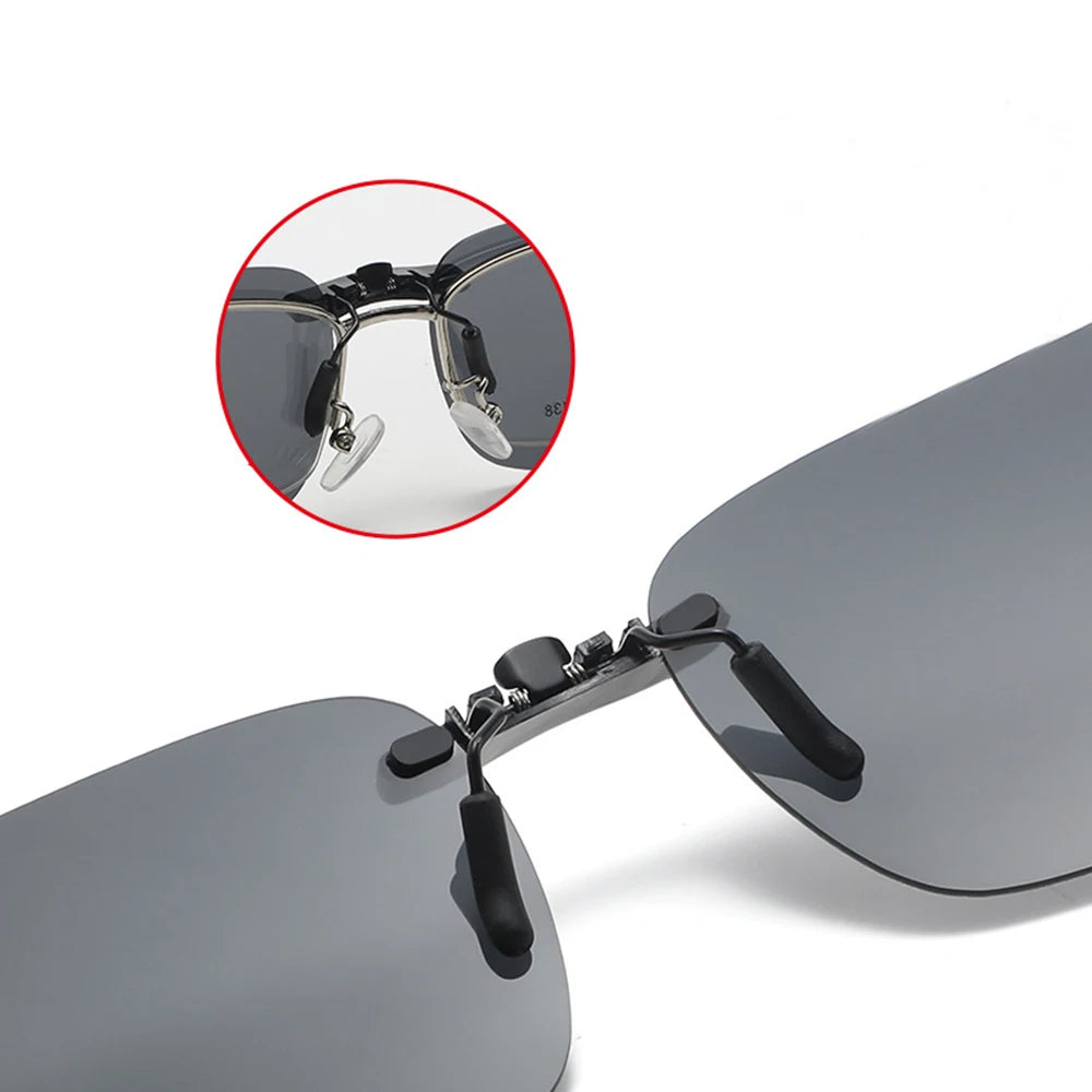 Polarized Sunglasses Clips Frameless Glasses Clip Driving Night Vision Eyeglasses UV400 Goggles High Definition Outdoor Shades