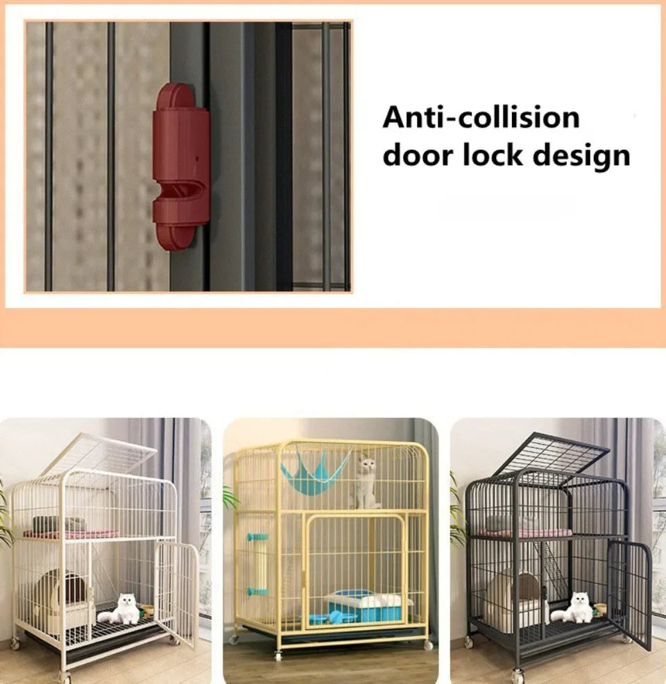 Stainless Steel Pet Villa Modern Iron Mesh Cat Cage Indoor Double Layer Dog House Large Space Free Space Pulley Cat Cages Indoor