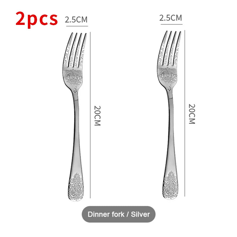 &Gold Luxury Cutlery Sets Fork Spoons Knife Silverware Kit Vintage Carved Tableware Set European Dinnerware For Home Kitchen