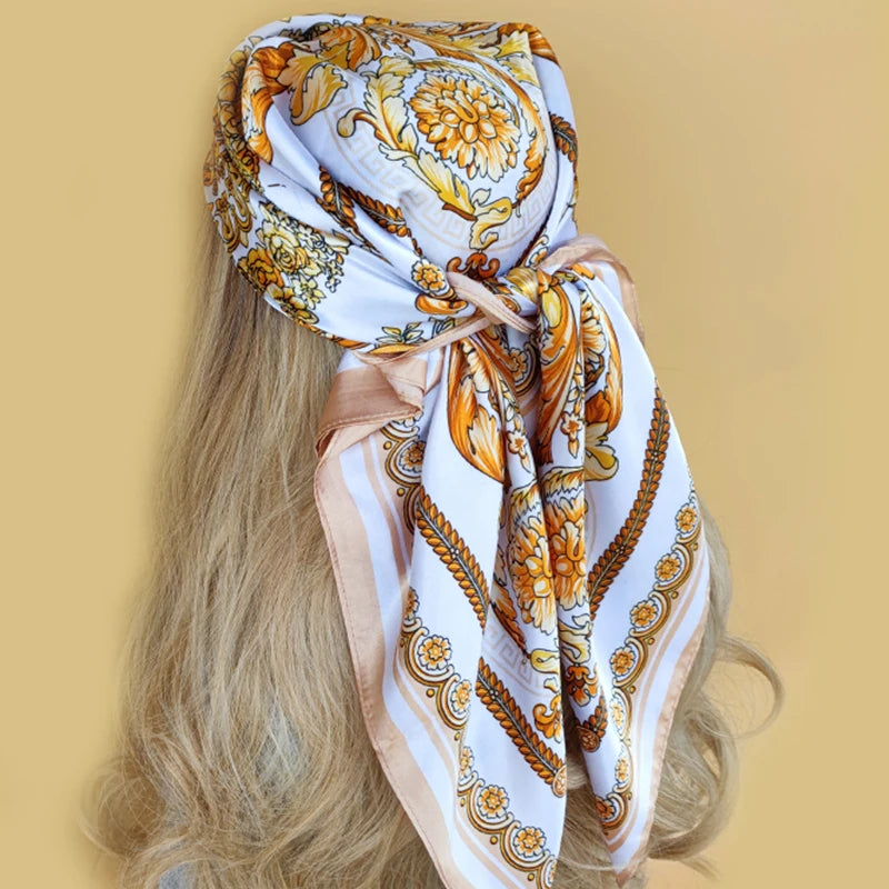 Print Headcloth Fashion Flower Square Shawls Popular 90X90CM Bandannas Four Seasons Kerchief Luxury Sunscreen Silk Scarves