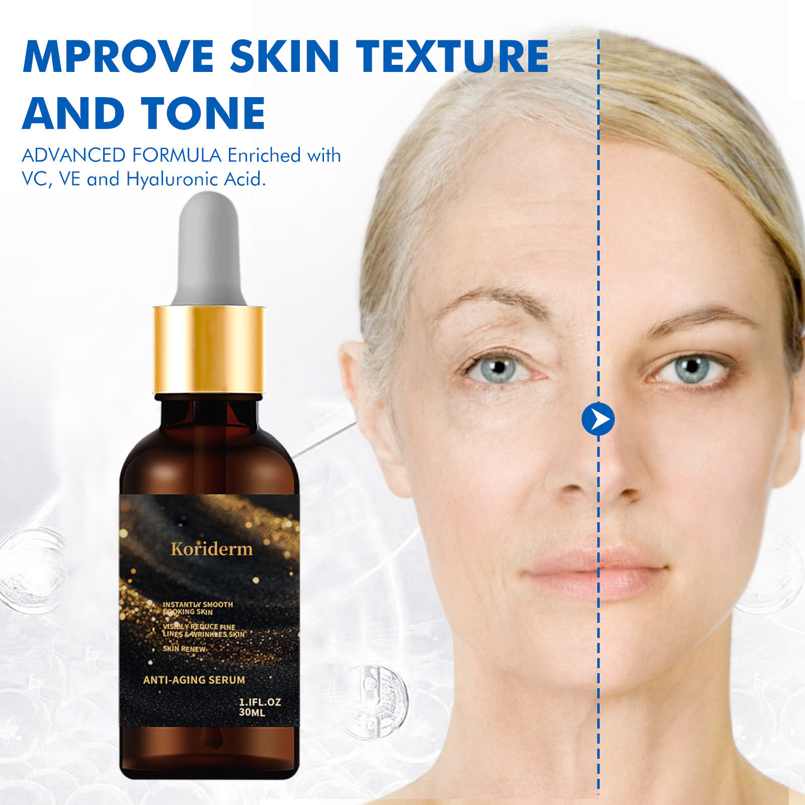Face Serum, liquid serum, Intensely firms skin, smoothes wrinkles and fine lines