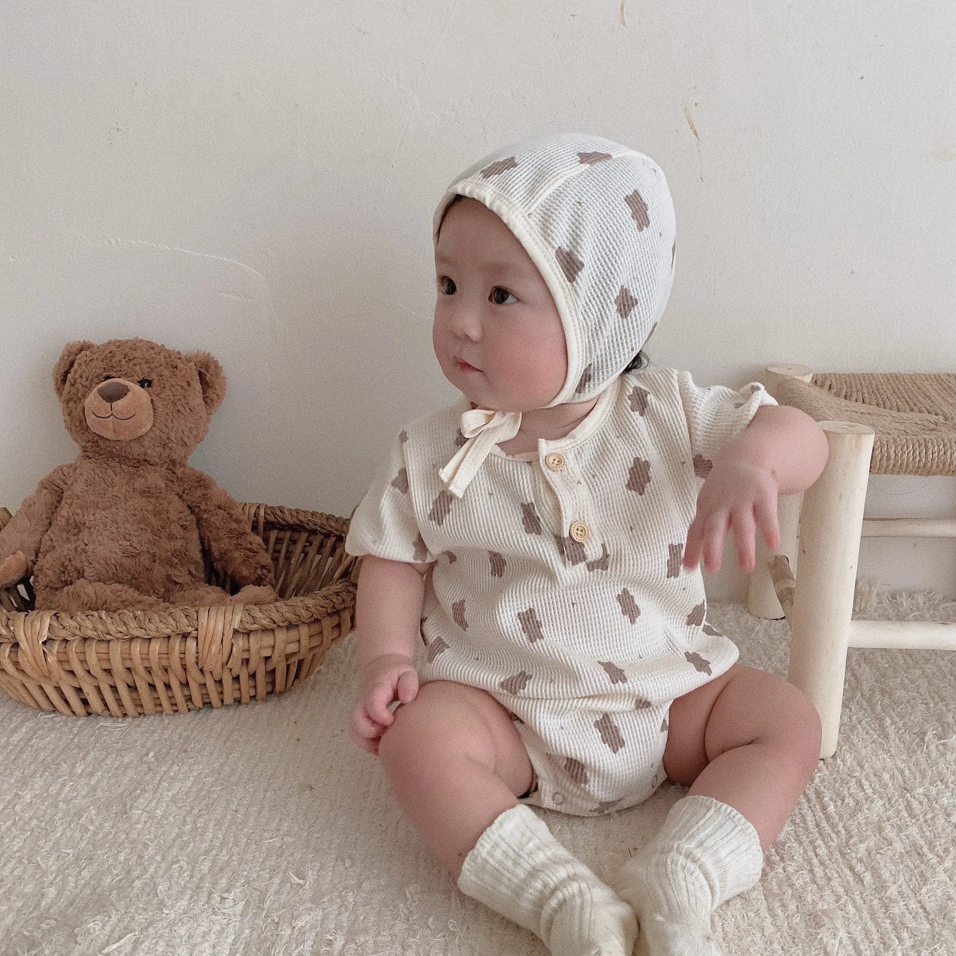 New Baby Summer Short Sleeve Bodysuit Cute Bear Print