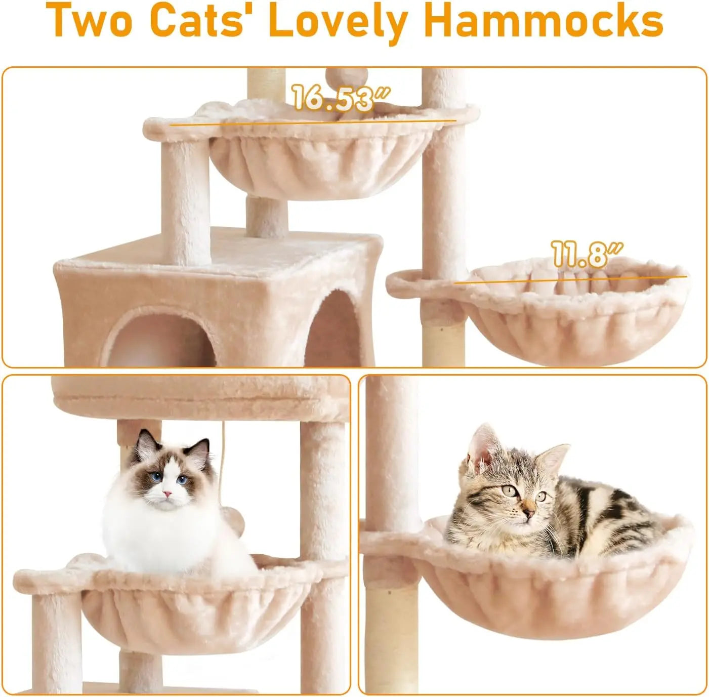 Cat Tree Tower Condo with Sisal Scratching Post, Indoor Cat Furniture with Hammock Perch