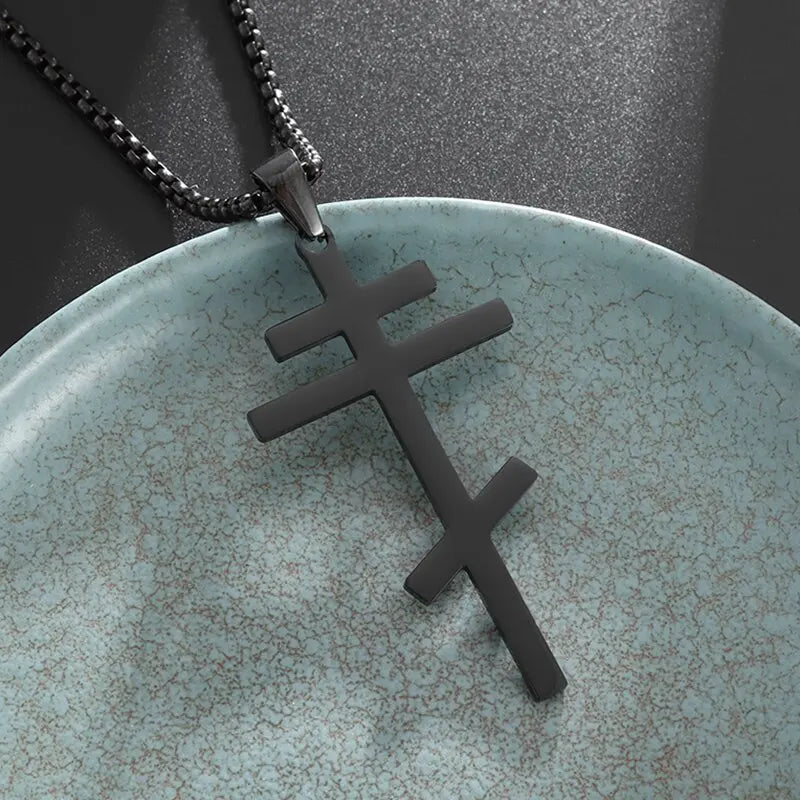 Orthodox Cross Stainless Steel Pendant Christian Eternal Church Inspirational Nika Necklace Men Women Fashion Jewelry Gift