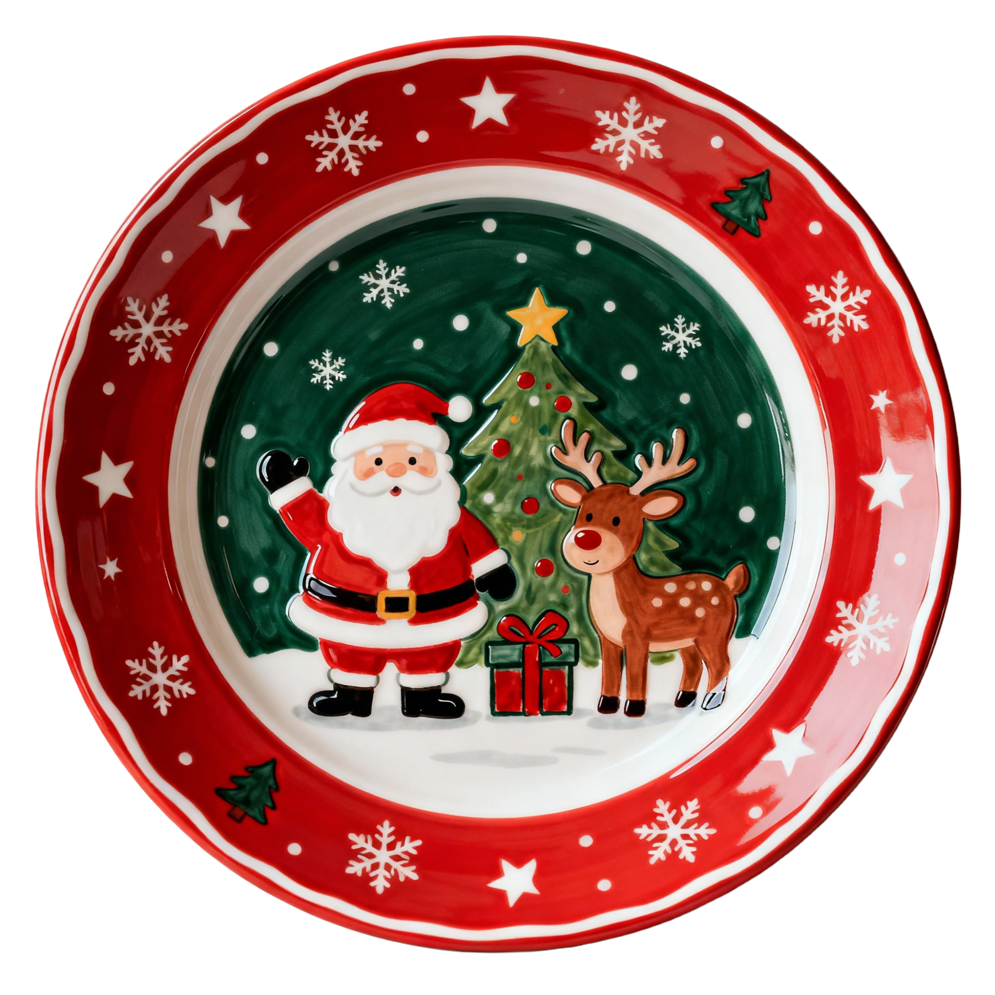 Santa & Reindeer Christmas Ceramic Plate
