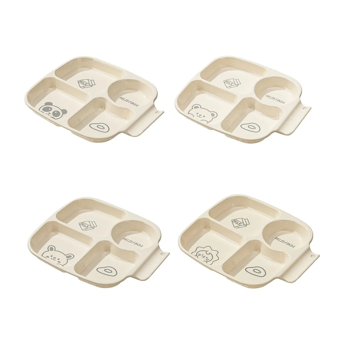 4-Compartment Cute Children Food Plate Dishes Reusable Plastic Snack Dessert Salad Plate Fruit Tray Tableware Dishwasher Safe