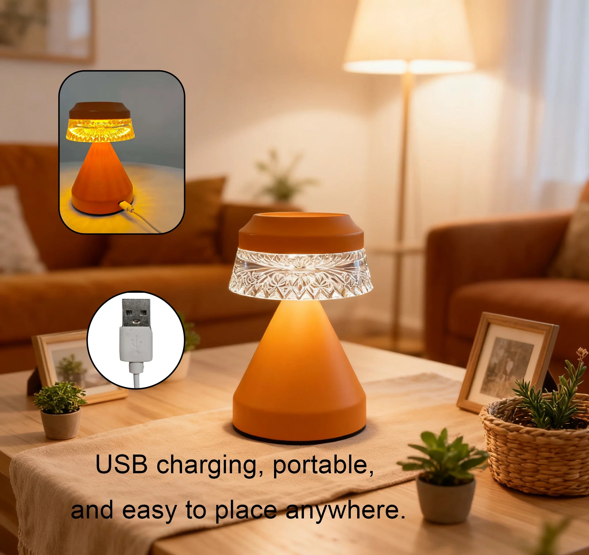 Touch the night light for three lighting modes. USB rechargeable for easy portability.
