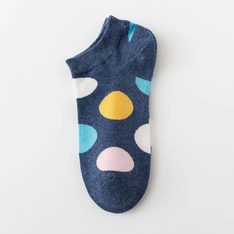 Socks Women Dot Black White Cute Kawaii Harajuku Socks Ladies Girls Cotton Streetwear Short Happy Sock Woman Sox Soks calcetines