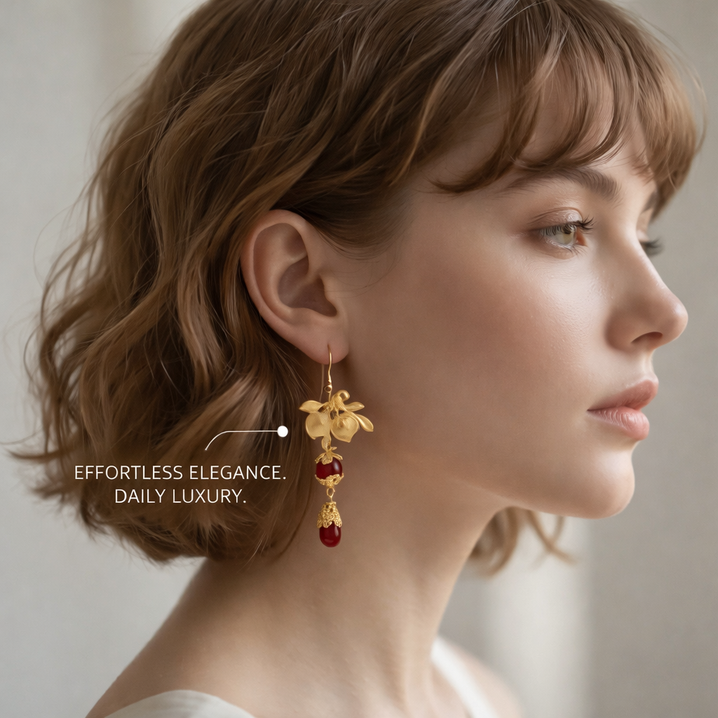 Gold Botanical Drop Earrings