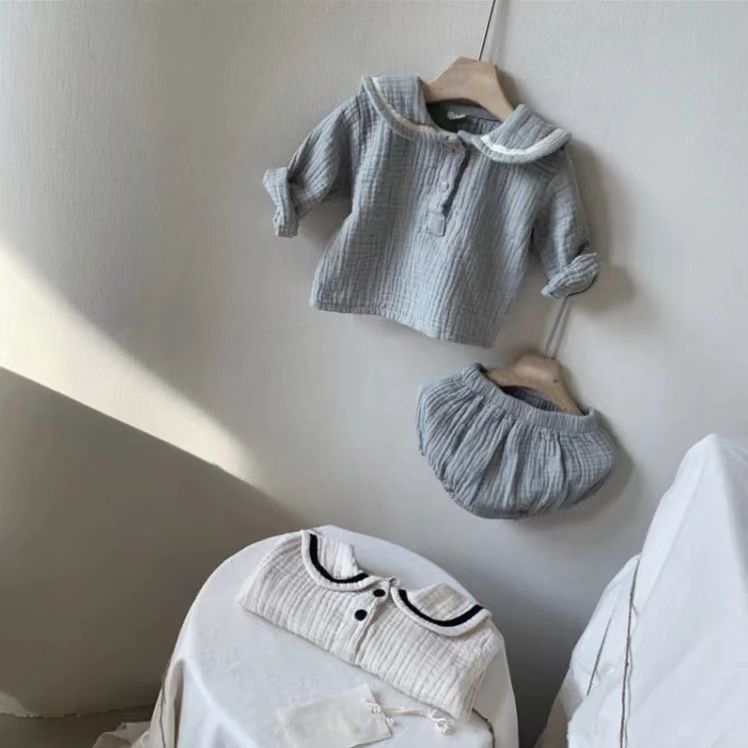 Baby Clothing Sets For 0-3Years Organic Cotton Navy Design Baby Boys Clothes Shirts + Bloomerst 2pcs Kids Outfit Baby Costume