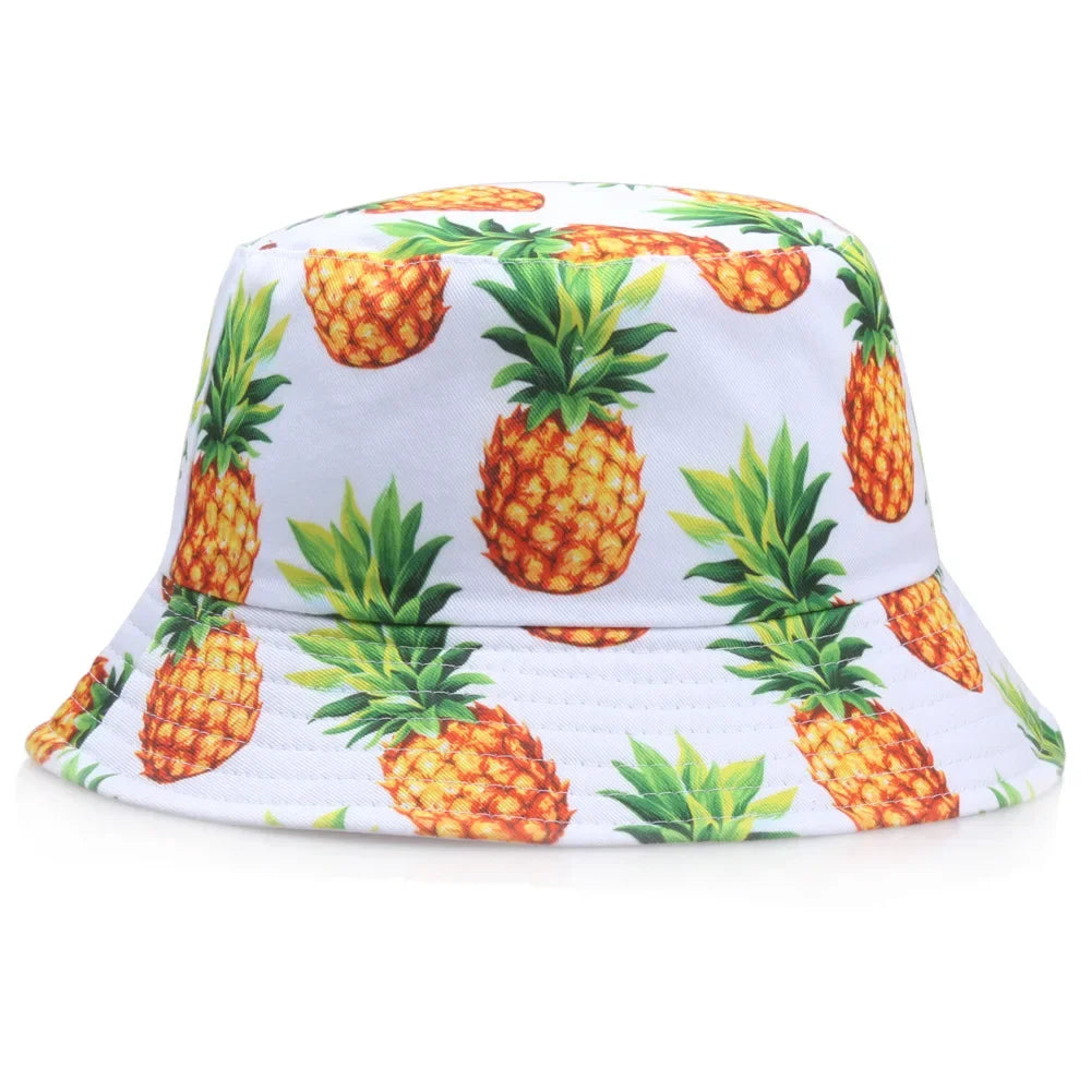 Pineapple Summer Printed Bucket Hats for Women Men Fruit Beach Double-Sided Cotton Panama Caps Fishing Sun Fisherman Hat Bob