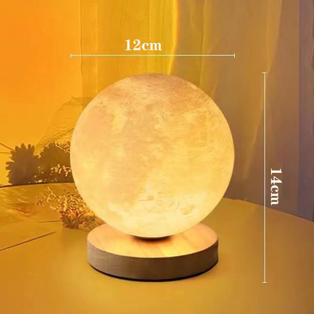 Levitating Moon Magnetic Floating Night Light, Creative Table 3D Printed LED Lamp with Wooden Base for Gift Office Bedroom Home