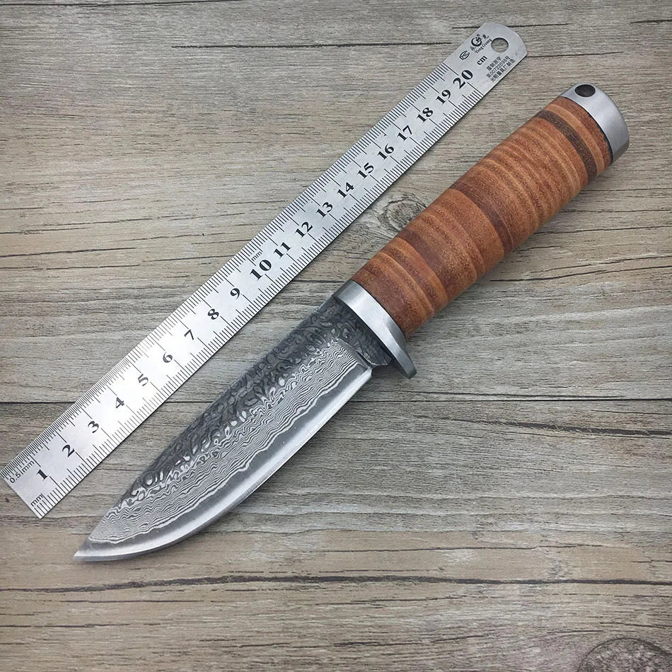 Forged Damascus Steel Straight Knife Tactical for Hunting and Camping