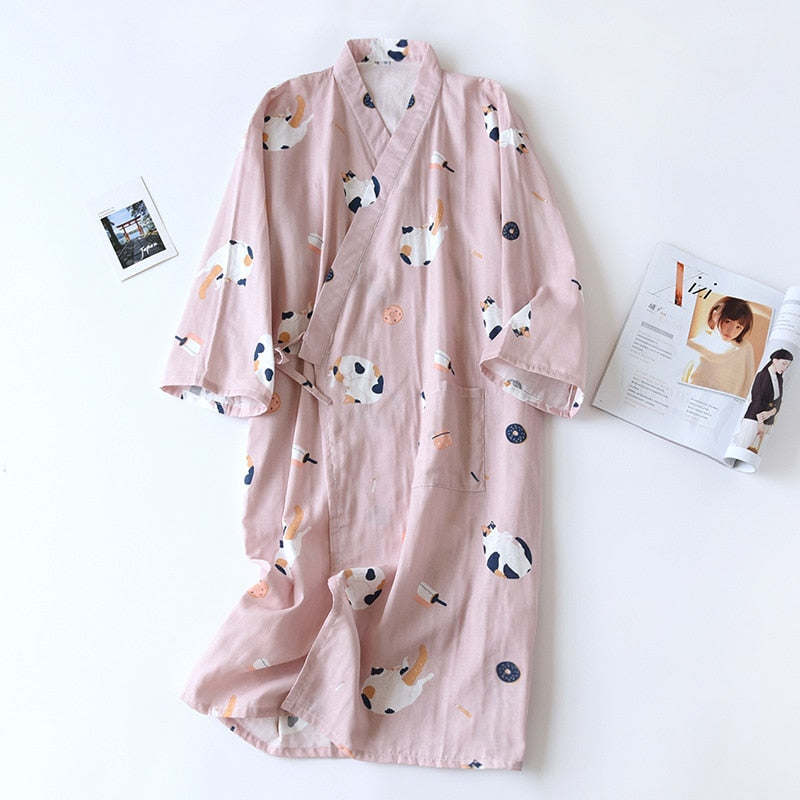pajamas summer new 100% cotton gauze pajamas nightgown ladies SPA yukata homewear long pajamas women