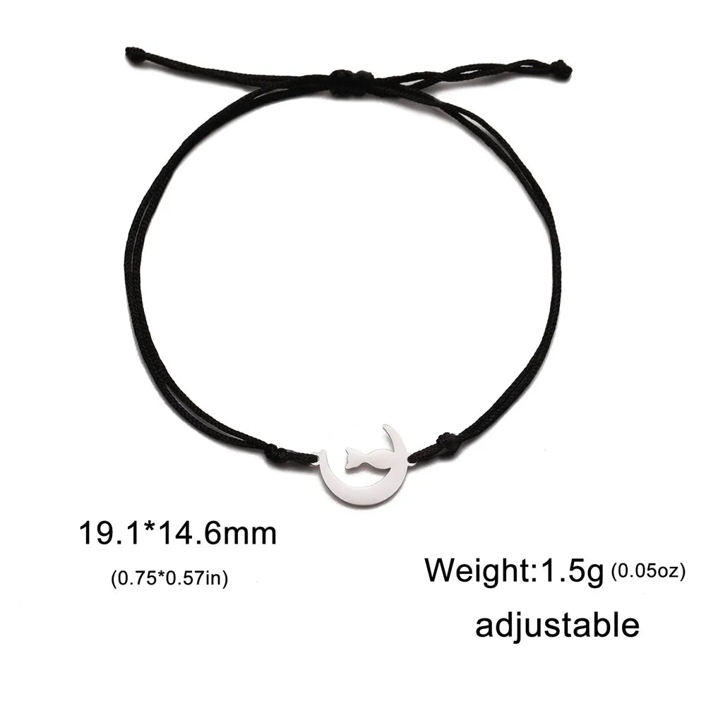 Skyrim Crescent Moon Cute Cat Bracelets on Hand for Women Stainless Steel Charm Bracelets Jewelry Mother's Day Gift Wholesale