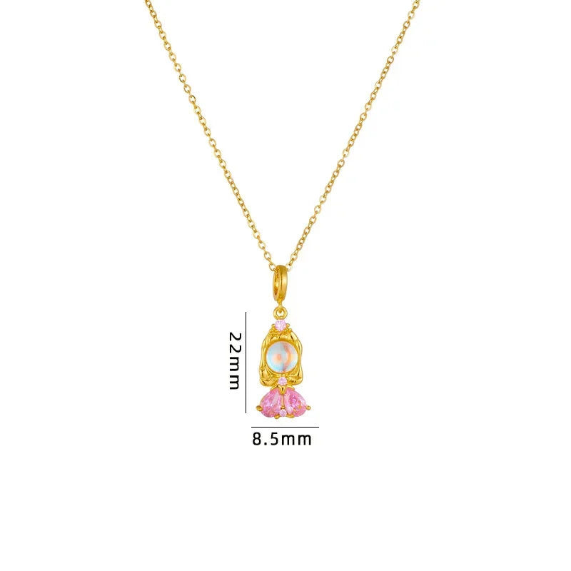 Disney Princess Snow White Cinderella Zircon Pendant Necklace for Women Girls Stainless Steel Chain Party Accessories Gifts