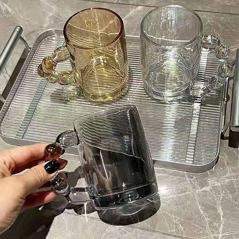 Heat-resistant Coffee Milk Tea Water Glasses Clear Juice Cocktail Cup with Gourd Bead Handle Creative Portable Beer Drinking Mug