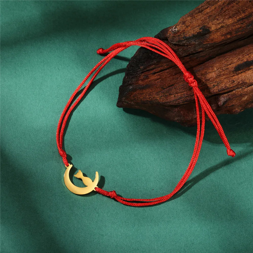 Skyrim Crescent Moon Cute Cat Bracelets on Hand for Women Stainless Steel Charm Bracelets Jewelry Mother's Day Gift Wholesale