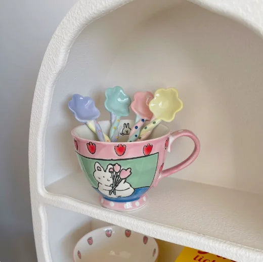 Spoon Cute Creative High Appearance Level Eating Long Handle Ceramic Coffee Stirring Spoon Star Dessert Spoon Kitchen Tools