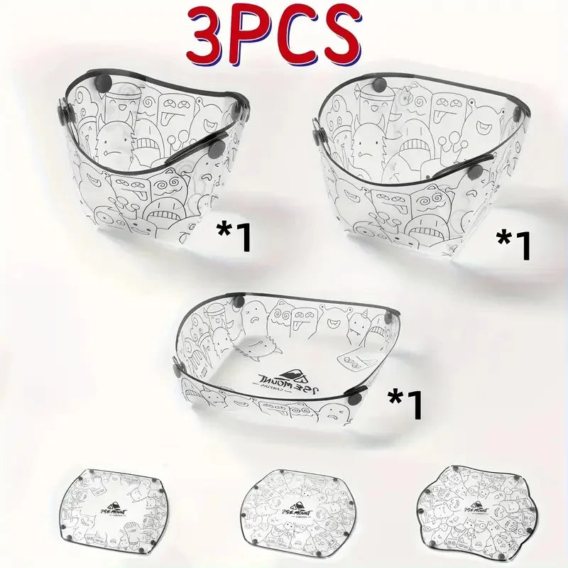 3pcs Foldable Bowls Cups & Plates Set, Food-Safe PP Material Portable Tableware for Camping, Travel, Picnics. Outdoor Essentials