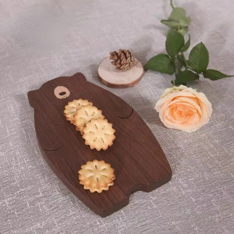 Pizza Bread Plate Cute Bear Tray Wood Board Bear Tray Walnut Chopping Board Table Decor Wooden Plate Coaster Kitchen Accessories