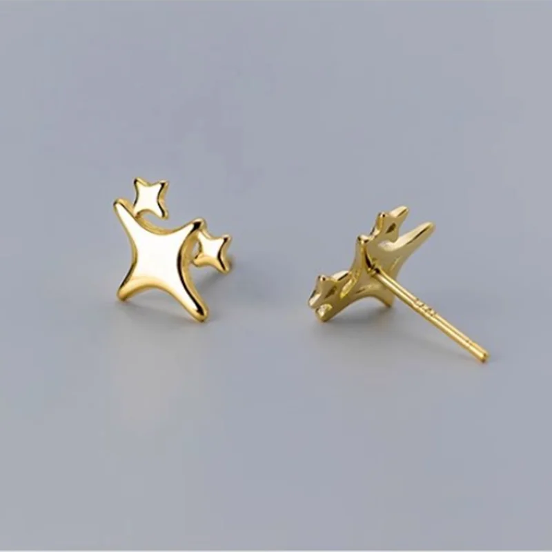 WANTME 925 Sterling Silver Minimalism Fashion Light Star Mini Small Stud Earrings Cute Teen Ear Bone Piercing Jewelry Accessorie