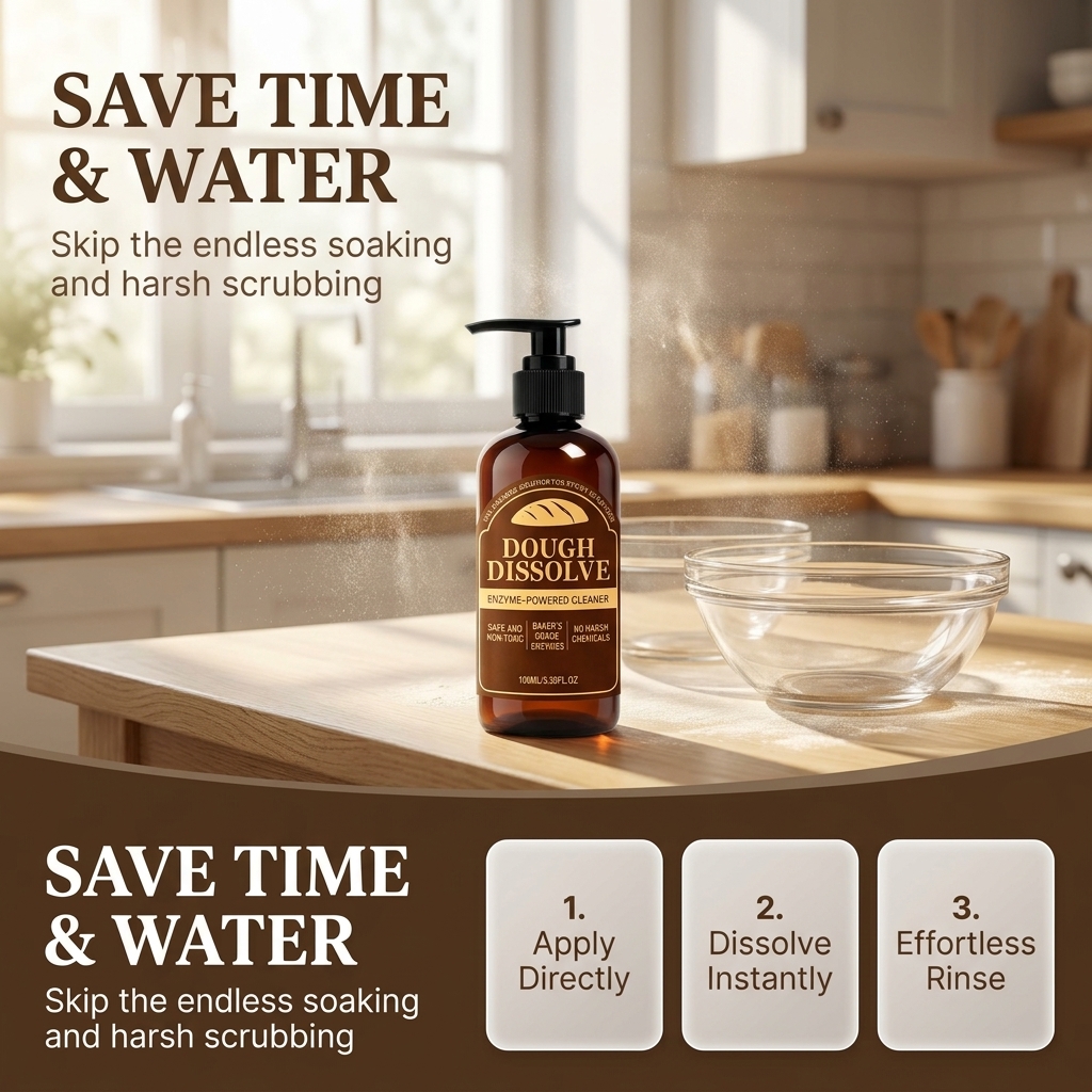 The Kneaded Solution For Sticky Situations, 2026 Upgraded Dough Dissolve Soap for Sourdough, Amylase & Protease Enzyme Cleaner for Bannetons, Proofing Baskets & Bread Tools, Helps Dissolve Flour & Starch Residue