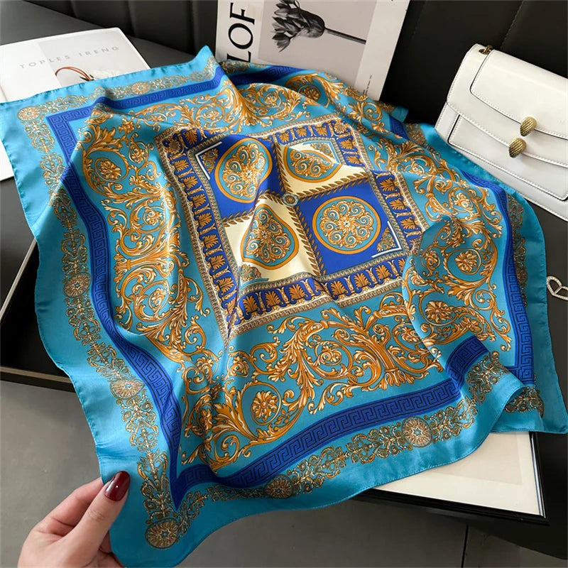 2024 New Fashion 70X70cmPrinted Women's Scarf Pashmina Silk Scarf Square Shawl Decorative Headband Neck Luxury Design Bandana