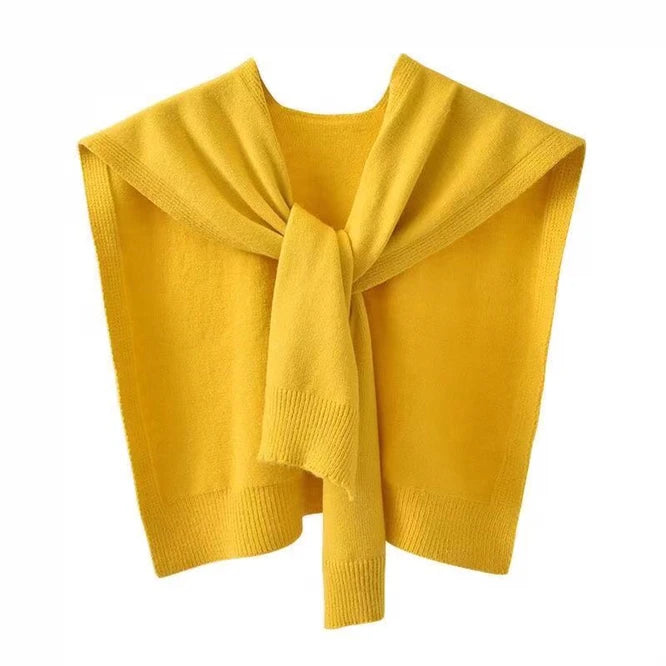 Spring Autumn Korean Knitted Shoulder Women's Knot Solid Color With Air Conditioning Small Shawl To Protect Neck Blue