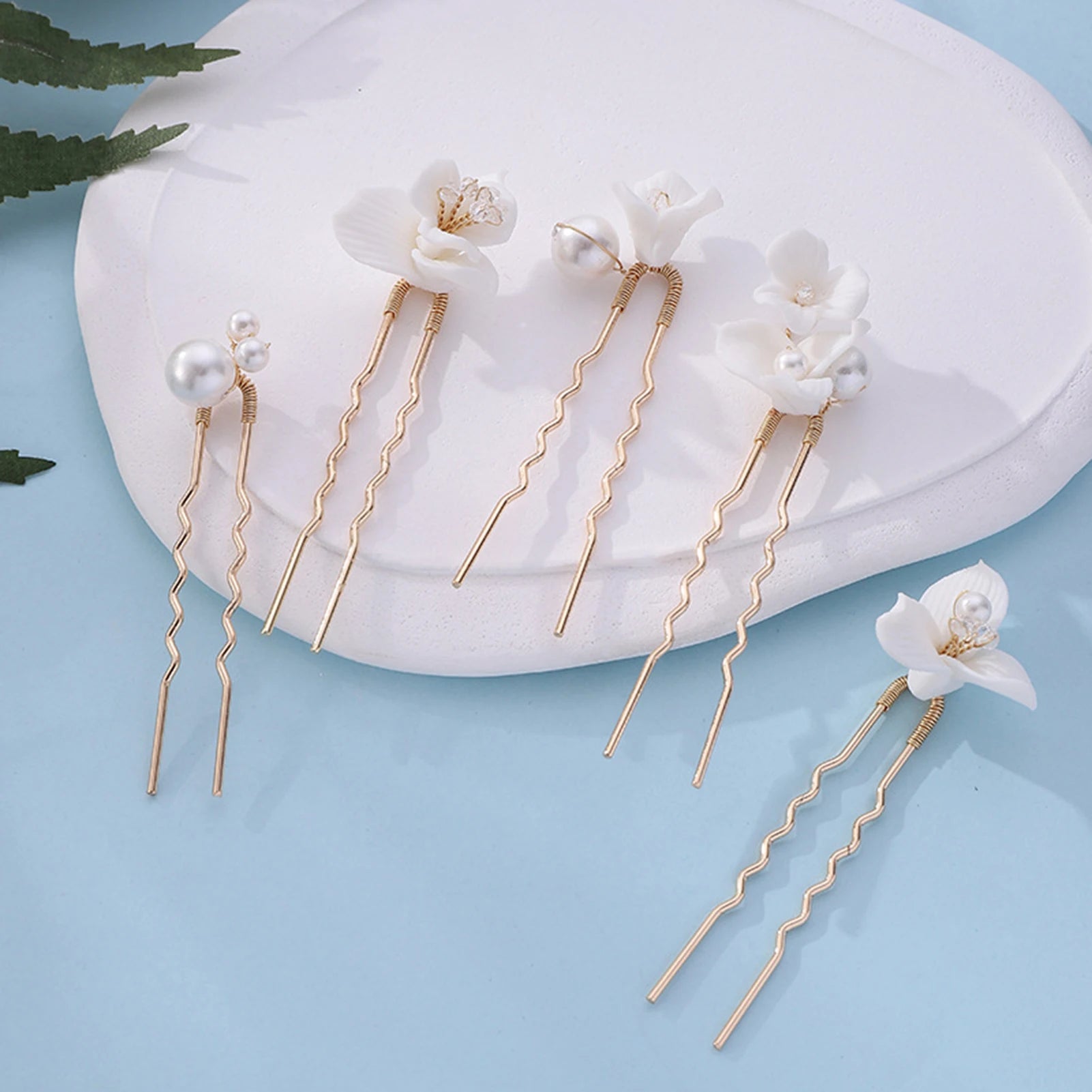 Pearl Flower Hairpin Side Comb Sets Wedding Hair Accessories Leaf Shaped Tiaras Bride Insert Hair Clip Jewelry Fashion Headwear