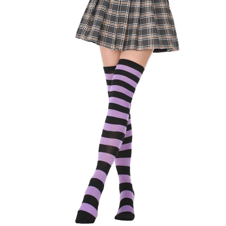 JK Woman Cosplay Stockings Orange Black Strips Lolita Long Socks Over Knee Thigh High Socks Women Compression Socks