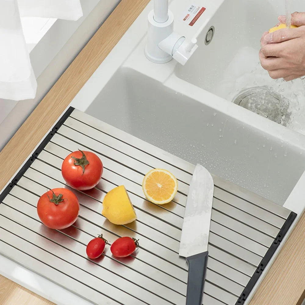 304 Stainless Draining Basket Sink Chopping Board Multifunctional Folding Cutting Board Sink Washbasin Chopping Board Drain Rack