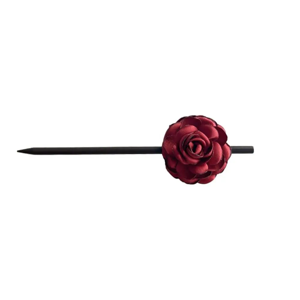 Simulated Flowers Wooden Hair Stick Wine Red Hair Sticks for Buns Hanfu Hairpin Headwear Hair Chopstick Rose Flower Hair Clip