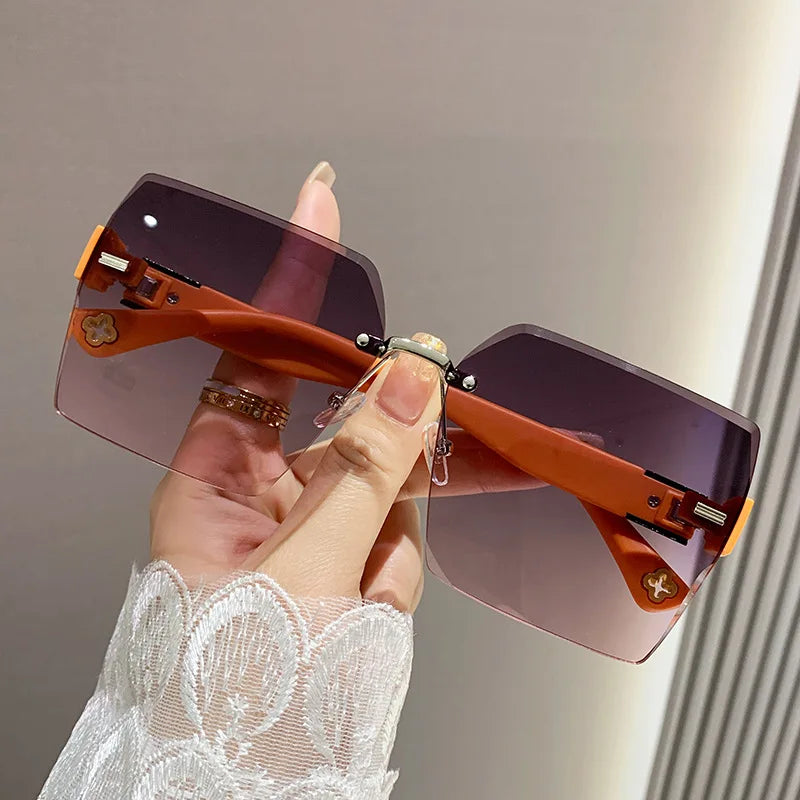 New Frameless Square Sunglasses Summer Women Leisure Street Shooting Sun Glasses Fashion Sunshade Eyewear UV400 Gafas De Sol