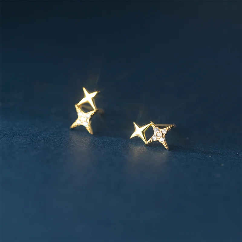 WANTME 925 Sterling Silver Minimalism Fashion Light Star Mini Small Stud Earrings Cute Teen Ear Bone Piercing Jewelry Accessorie