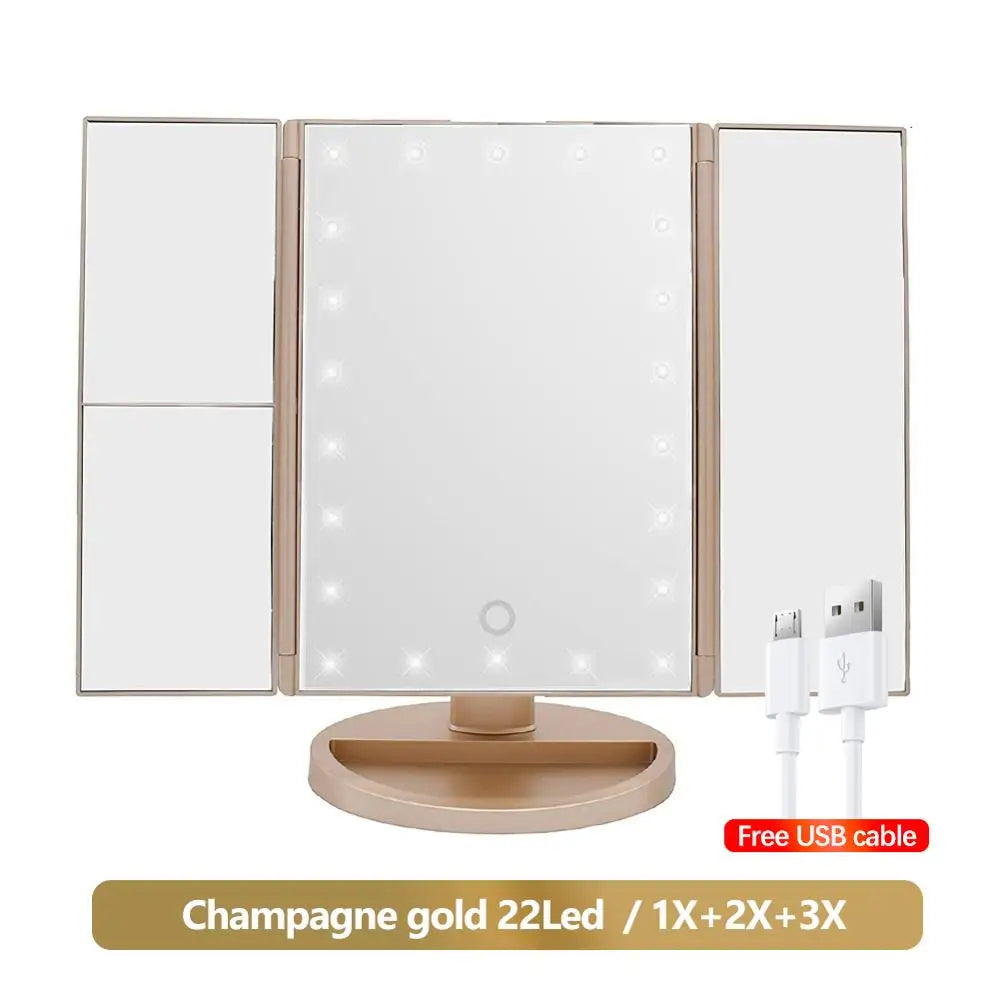 Makeup Mirror 2X 3X 10X Magnification Vanity Mirrors 22 LED Light Touch Switch Dimmable Rotatable Dressing Desktop Beauty Mirror