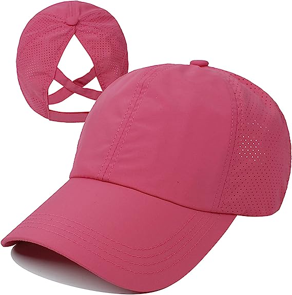 Womens Criss Cross Ponytail Baseball Cap Adjustable High Messy Bun Ponycap Quick Drying Hat