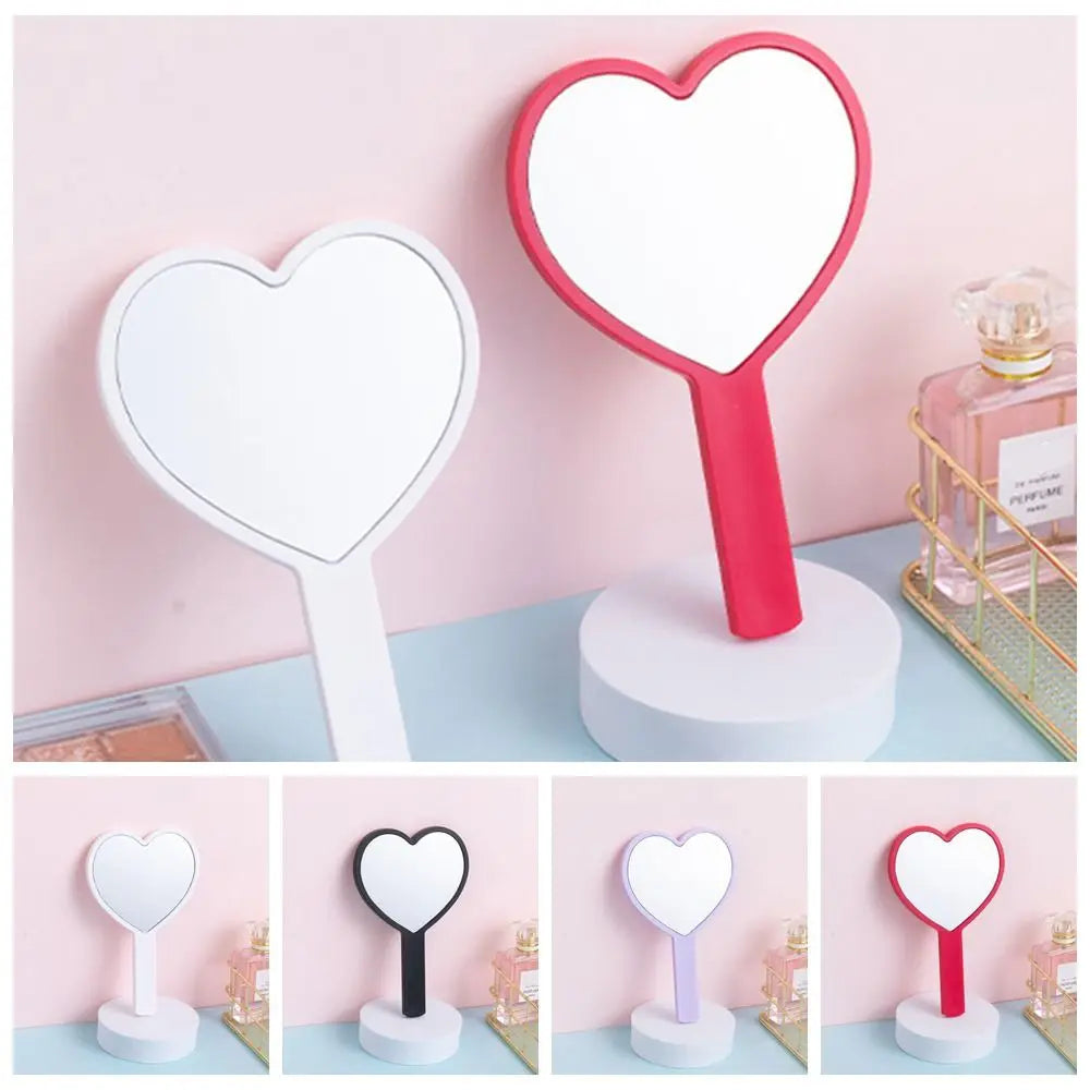 Carry Around Cute Heart Handle Mirror Compact Personalized Love Makeup Mirror Sweet High Definition Vanity Mirror Dressing