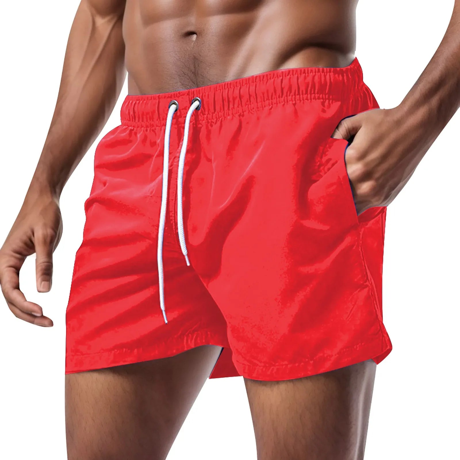 Summer Men'S Beach Shorts Fashion Solid Pocket Shorts Fitness Quick Dry Swimwear Beach Drawstring Breechcloth Bottoms