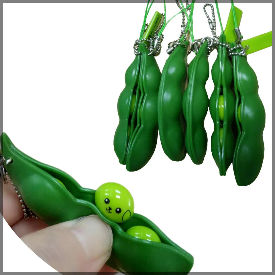 Original New Funny Extrusion Soybean Key Chain For Men Pea Bean Keychain Women Bag Phone Charms Trinket Stress Relieve Toys Gift