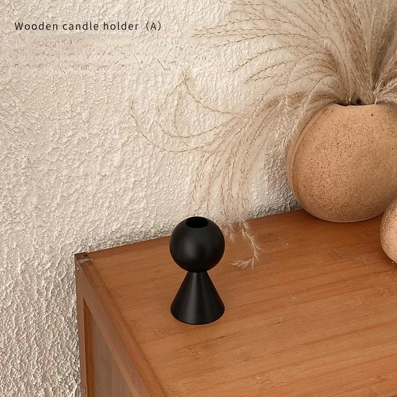 Candle Holder Room Decor Candles Holders Home Decoration Black Wooden Candlestick Living Room Bedroom Geometric Decorations