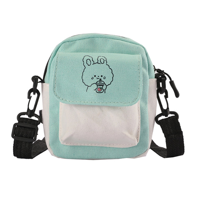 Women Cartoon Print Shoulder Bag Cute Canvas Bag Contrast Color Crossbody Girls Kawaii Phone Purses Ladies Small Square Handbag