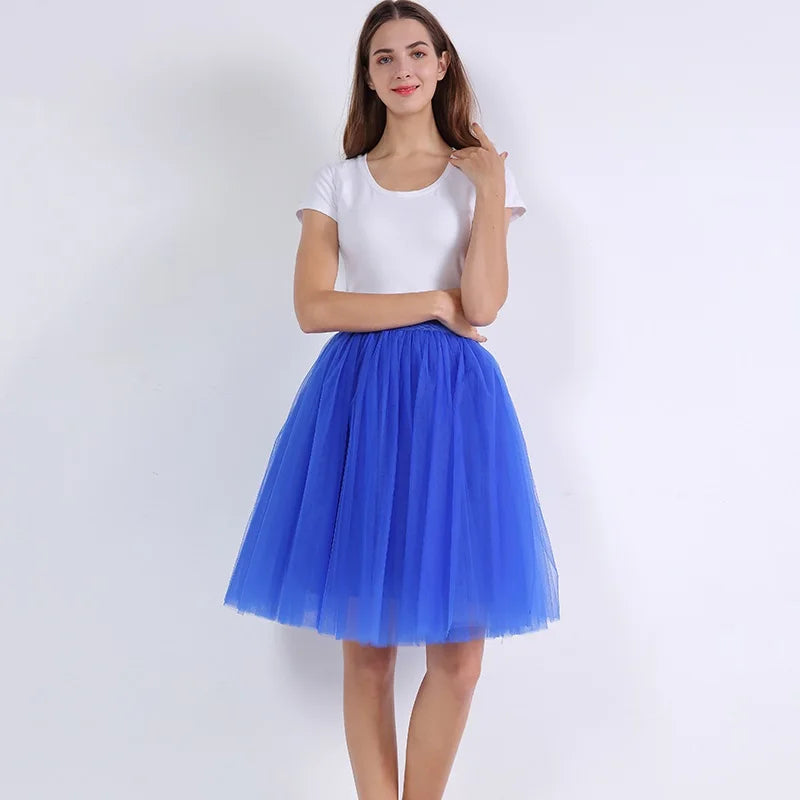 Quality 5 Layers Fashion Tulle Skirt Pleated Skirts Womens Lolita Petticoat Bridesmaids Midi Skirt
