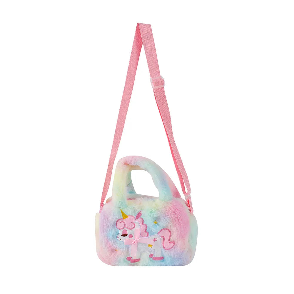 Kawaii Children's Cartoon Unicorn Crossbody Bag Cute Plush Shoulder Bag Girl Handbag Suitable For Party Holiday Gifts