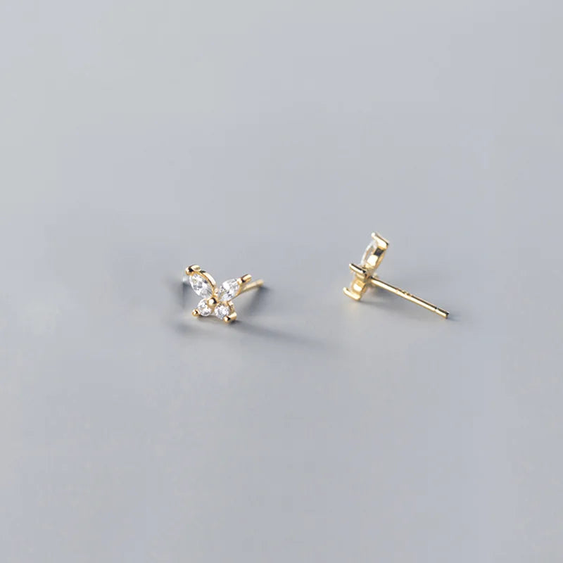 925 Sterling Silver Romantic Mini Butterfly White Zircon Stud Earrings for Women Chic Wedding Piercing Jewelry Gift