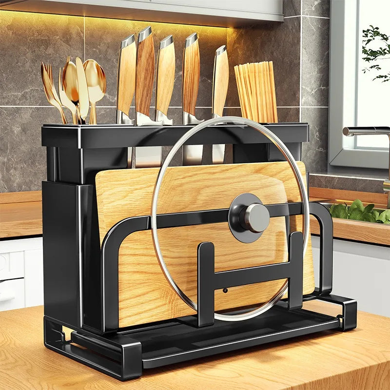 Knife Rack Multifunctional Kitchen Chopstick Rack Pot Lid Chopping Board Storage Racks No-Punch Kitchen Wall Mounted Shelf