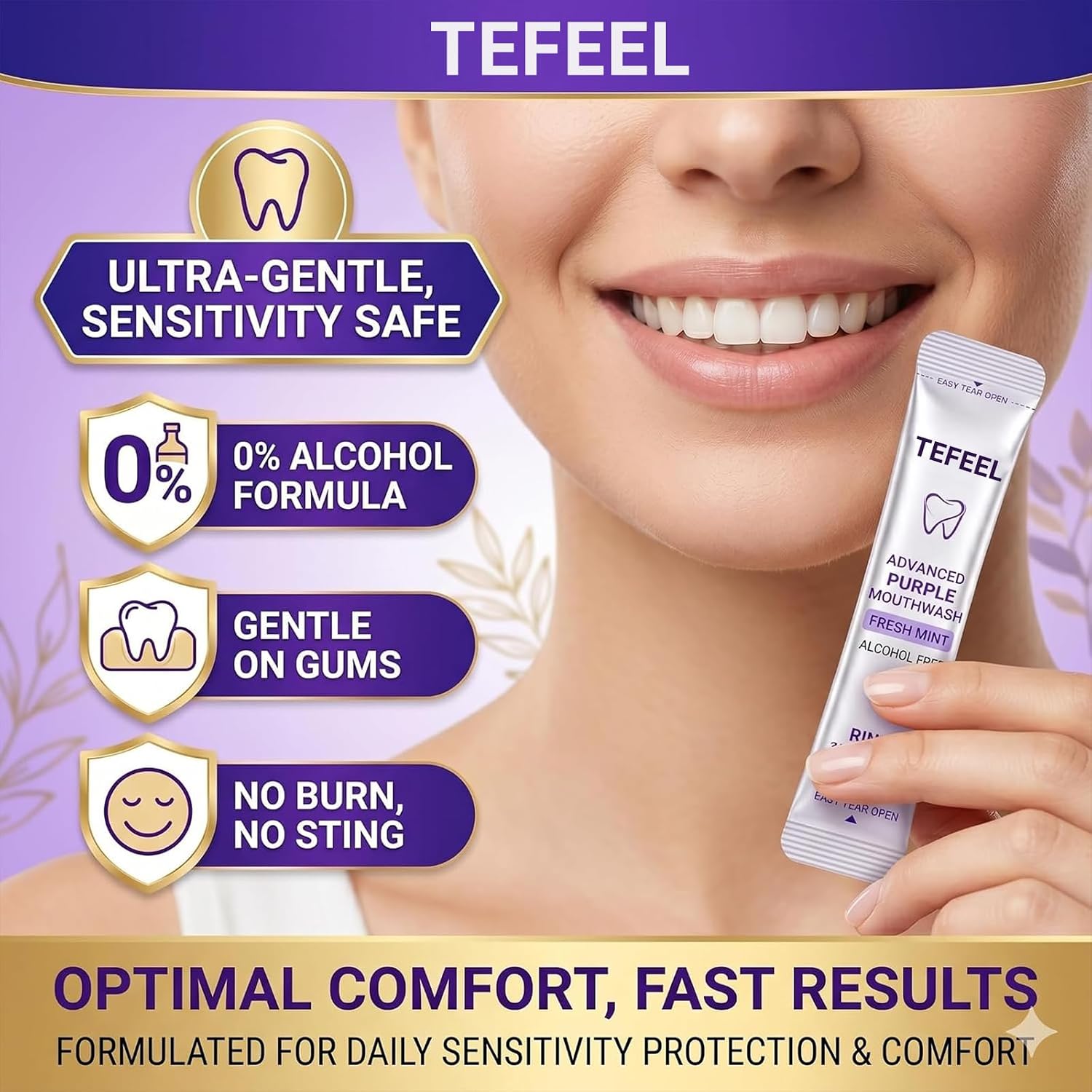 Purple Mouthwash Whitening Sachets 20 Pack, 2026 New Professional Teeth Restoration Mouthwash, Alcohol & Peroxide Free, Fresh Mint Flavor, Color Correcting, Alcohol Free Gentle Oral Care